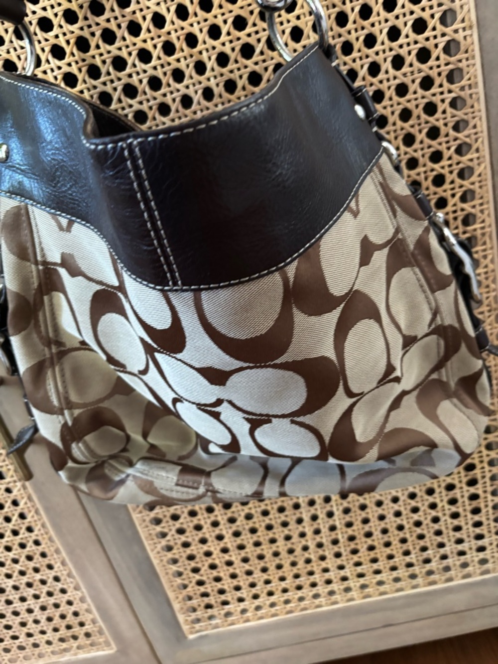 Coach Brown Signature Canvas Hobo Shoulder Bag